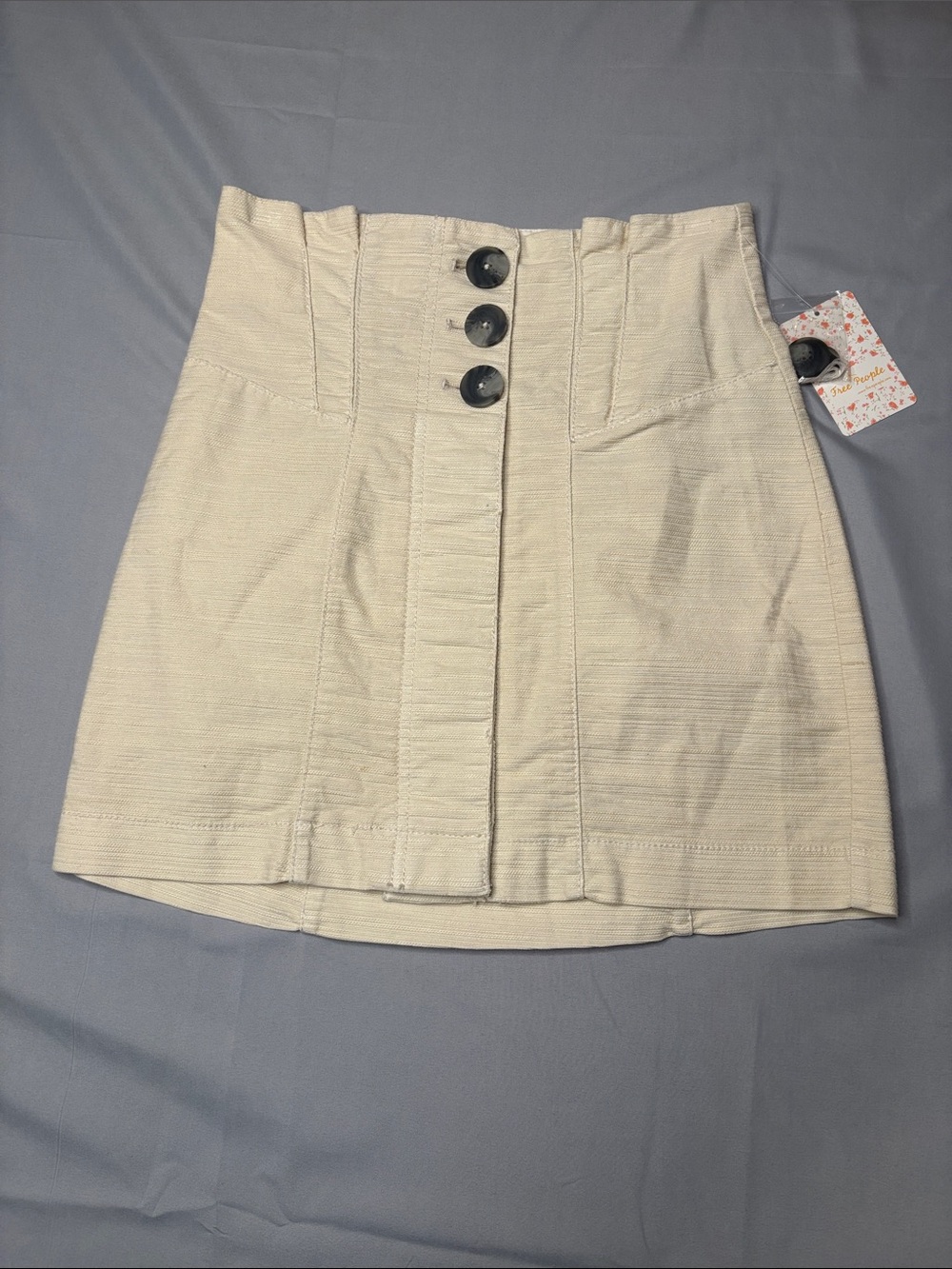 Free People New Cream High-Waist Button-Front Mini Skirt Size  2